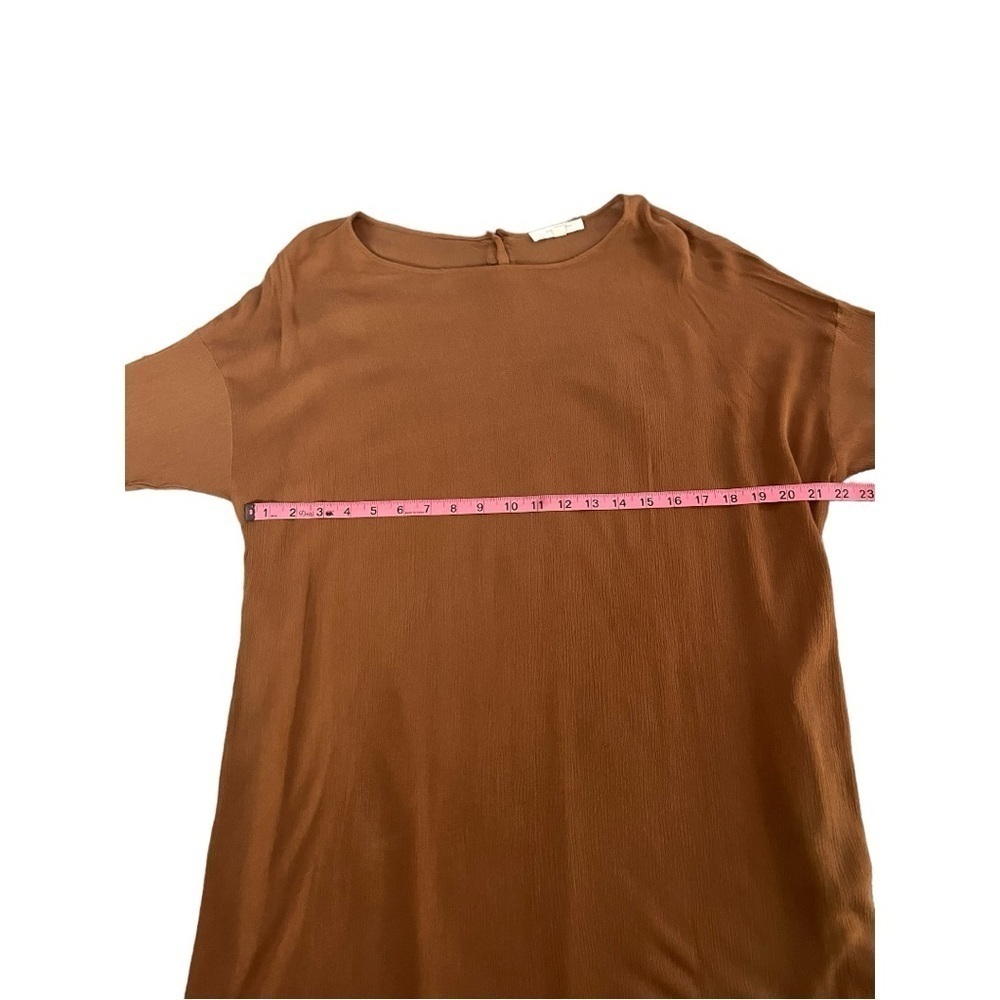Chestnut brown woven lagenlook quarter sleeve tunic relaxed fit women's medium - Picture 4 of 8